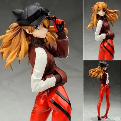 

23cm Anime EVA Neon Genesis Evangelion 3.0 Asuka Langley Shikinami Alter Red Jersey Cap PVC Figure Toys