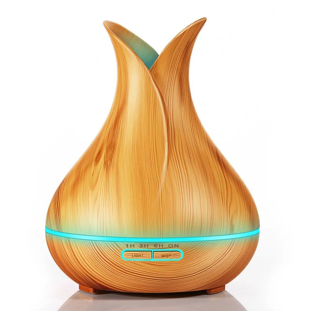  400ml Aroma Essential Oil Diffuser Ultrasonic Air Humidifier with Wood Grain 7 Color Changing LED L