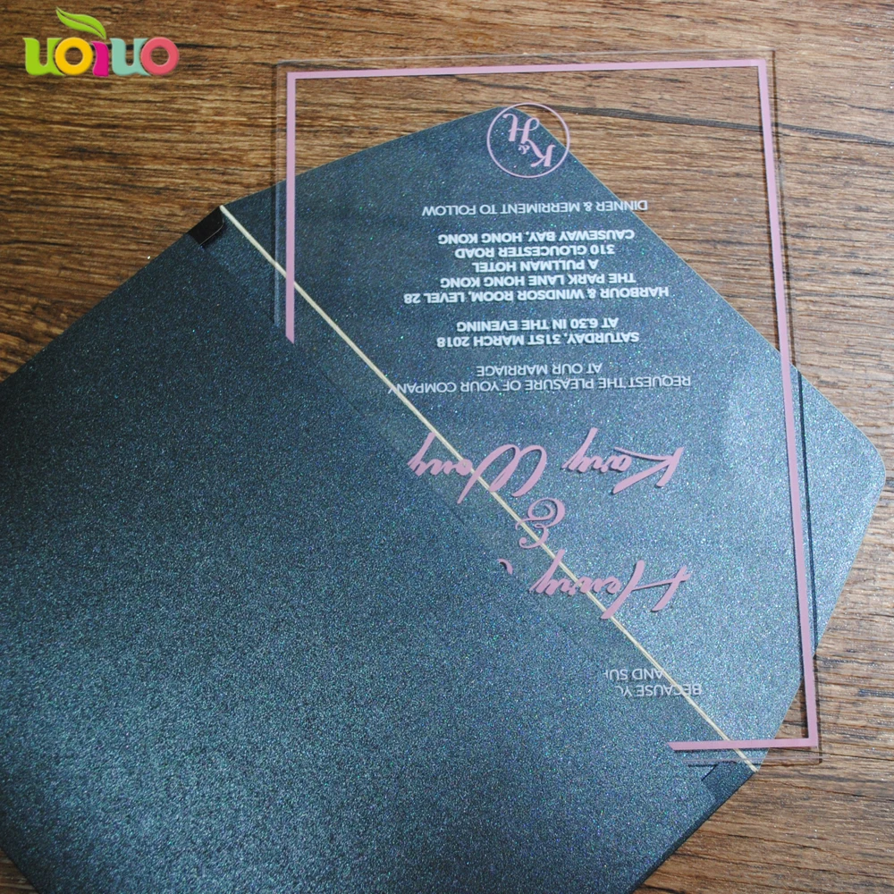 

10pcs customzied design printed flower clear acrylic card, with glitter paper envelope