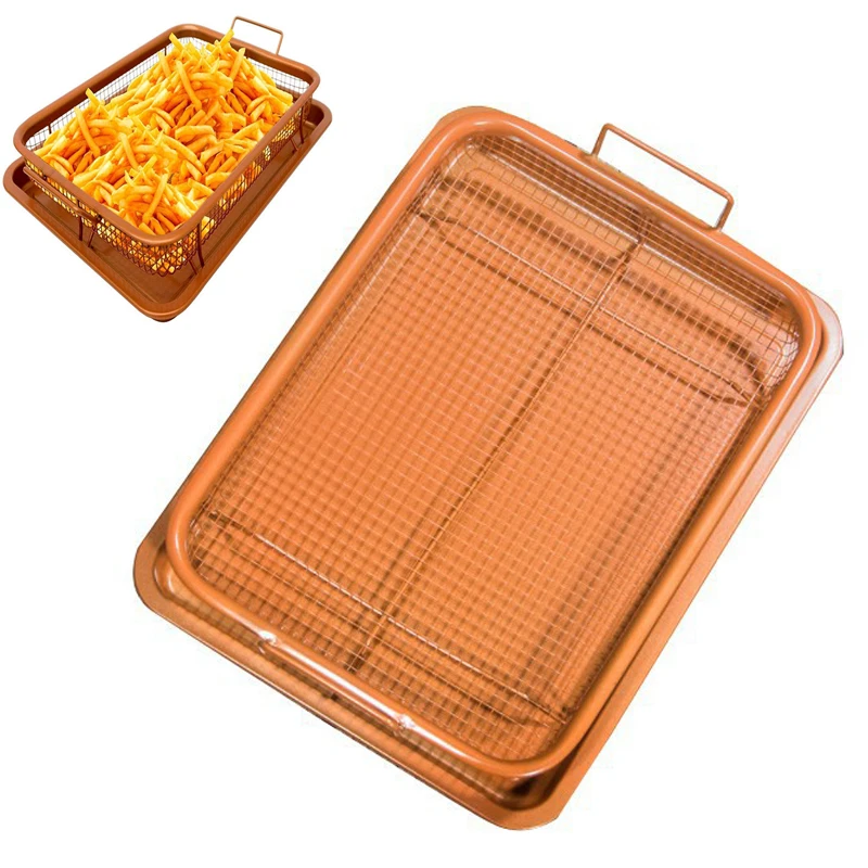 

Baking Pan Non-stick Chips Masket Crisping Baking Dish Grill Mesh Kitchen Tools Copper Crisper Tray Oil Frying