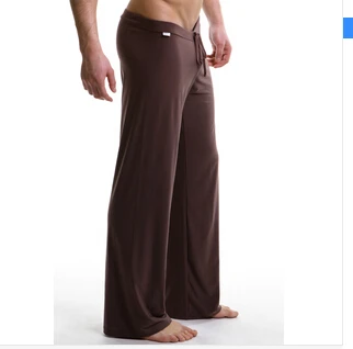 Качественный Гладкий свободный костюм с низкой талией от известного бренда, штаны для сна для мужчин, облегающие мужские штаны для гимнастики, домашние штаны - Цвет: Коричневый