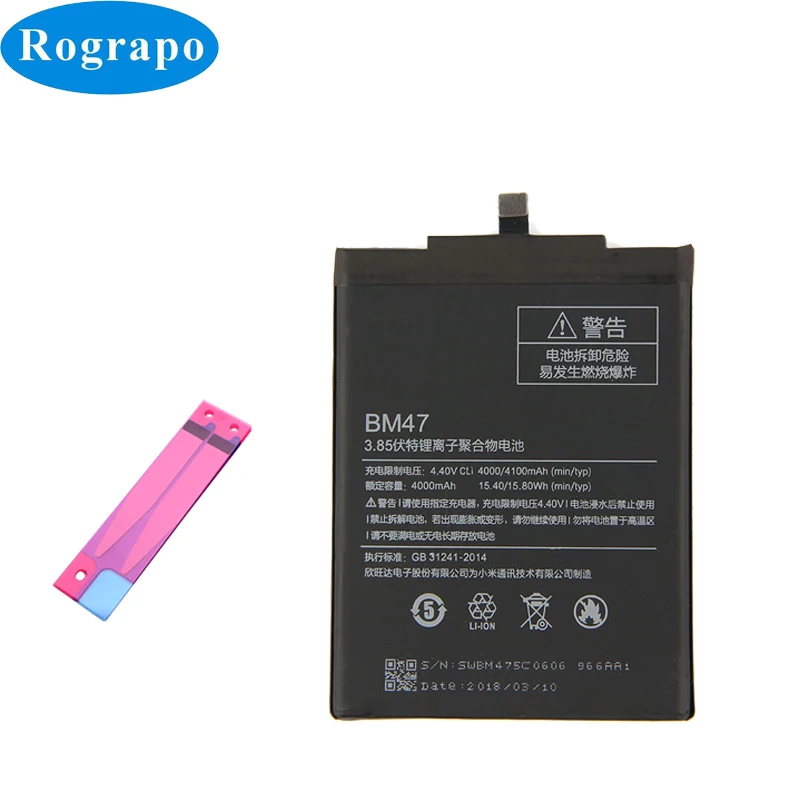 

Original New 4000mAh BM47 Mobile Phone Replacement Battery Bateria For Xiaomi Redmi 3 3S 3X Xiao mi Hongmi Redmi 4X Batteries