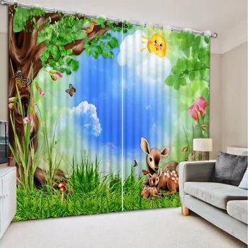 

3D Curtain Decorative Curtain Cartoon Anime Deer 3D Bathroom Shower Blackout Curtain Fabric Curtain Design