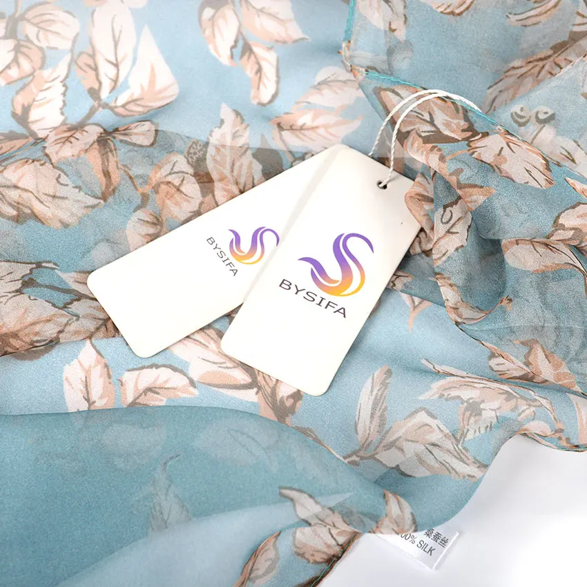 [BYSIFA] 100% Silk Chiffon Scarf Female Brand Leaves Design Grey Khaki Long Scarves Beach Shawls Fall Winter Women Neck Scarves 5