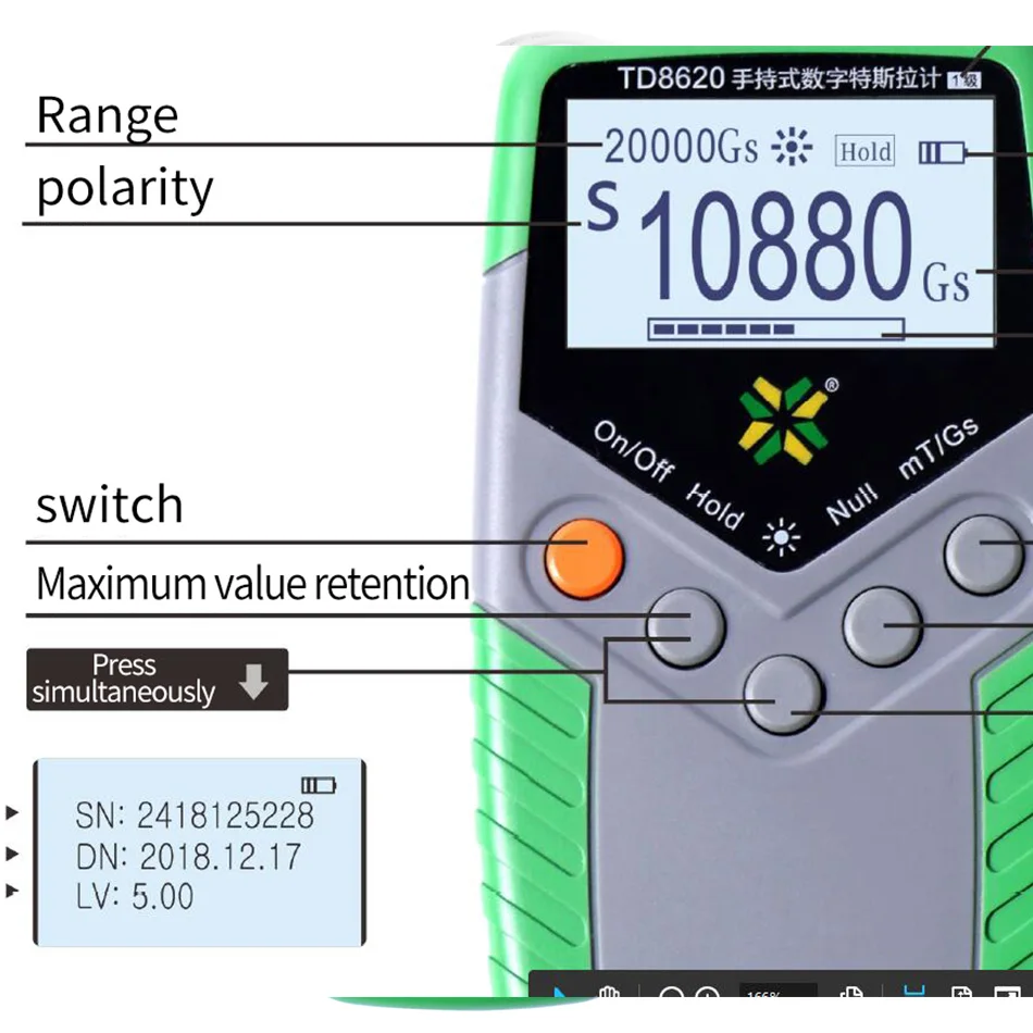 1% точный Измеритель Гаусса с постоянным магнитом TD8620 цифровой измеритель Теслы