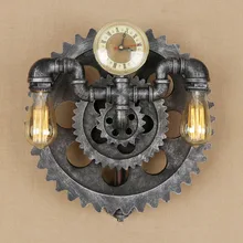 Retro Loft Style Iron Water Pipe Edison Wall Sconce Wood Gear Lamp Industrial Vintage LED Wall Light Fixtures Indoor Lighting antique loft style iron glass wall sconce industrial vintage led wall light fixtures home bedside wall lamp indoor lighting