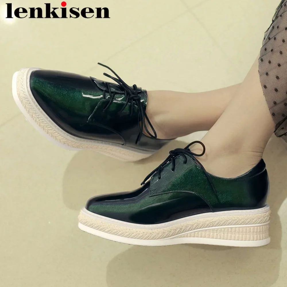 

2019 Concise style plus size med bottom platform square toe lace up green sneakers ventilated casual wear vulcanized shoes La1