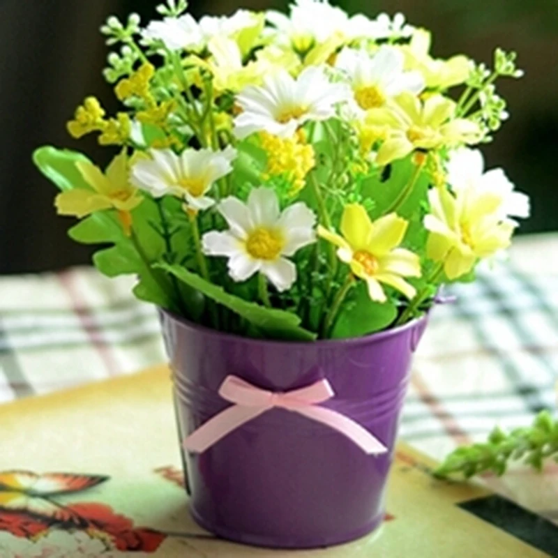 HI-Q, новинка, 1 набор, Мини Милая железная ваза+ шелковые цветы, искусственный цветок, набор для украшения дома, мини бонсай, Флорес, искусственные цветы - Цвет: 003