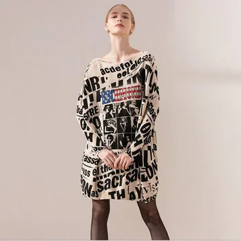

New Fashion Womens Autumn Pullover Clothing Plus Size Sweater Coat Batwing Sleeve Print Women's Long Sweaters Clothes Tops
