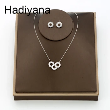 

Hadiyana Trendy Fashion Round Bride Goddess AAA Zircon Set Hot Sale Shiny Sets For Women Necklace Earrings Jewelry Party TZ8111