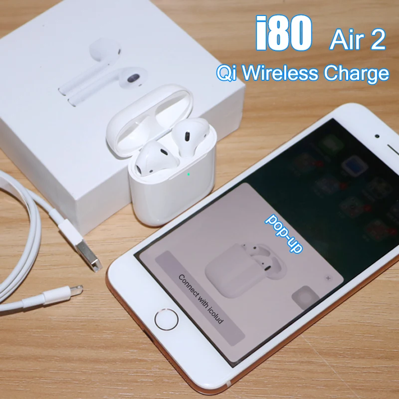 

I80 TWS 1:1 Air 2 Pop up Separate use Wireless Bluetooth Earphone QI Wireless Charging Earbuds Earphones PK w1chip i60 i20 i30