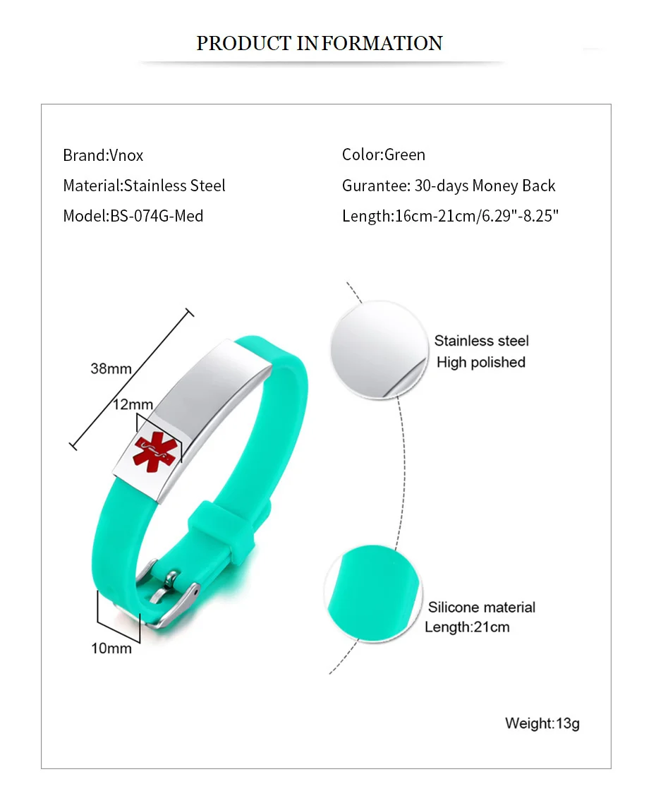 Vnox спортивный антиаллергенный силиконовый медицинский оповещение ID браслеты для девочек и мальчиков нержавеющая сталь бар регулируемая длина