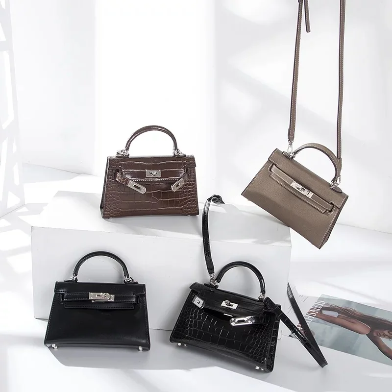 

18cm 22cm Crocodile grain Two layers of dermis Palm print bag fashion trend pattern buckle square shoulder bag handbag crossbody