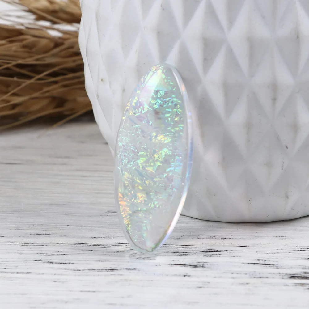 

DoreenBeads Resin AB Rainbow Color Aurora Borealis Embellishments Oval Transparent Clear 38mm(1 4/8") x 16mm( 5/8"), 10 PCs