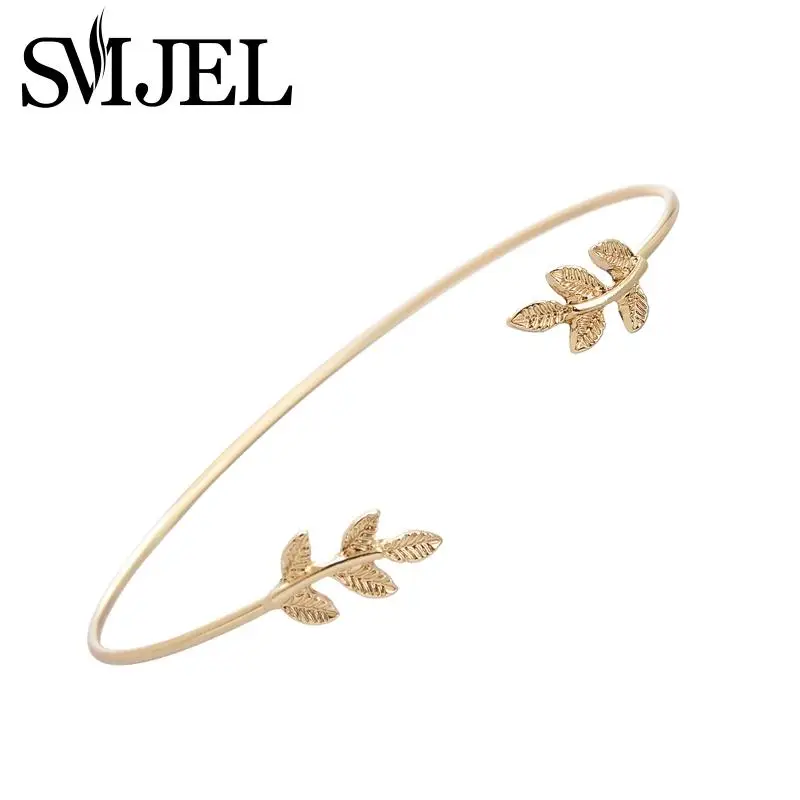 

SMJEL 2017 New Fashion Tiny Leaf Bracelet Bangles for Women Simple Leaf Open Cuff Bangles Pulseras G003