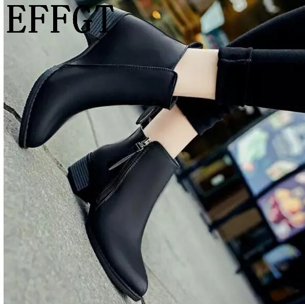 

EFFGT 2019 free shipping new Autumn Winter Low-heeled leather Pointed toe woman boots women Martin boots women casual shoes
