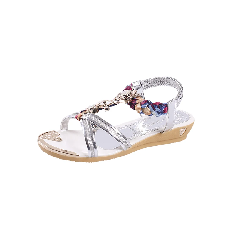 

Sandals Female Summer With 2019 New Rhinestone Wedge With Leather Tendon Soft Bottom Elastic Band Bohemian Beach Shoes