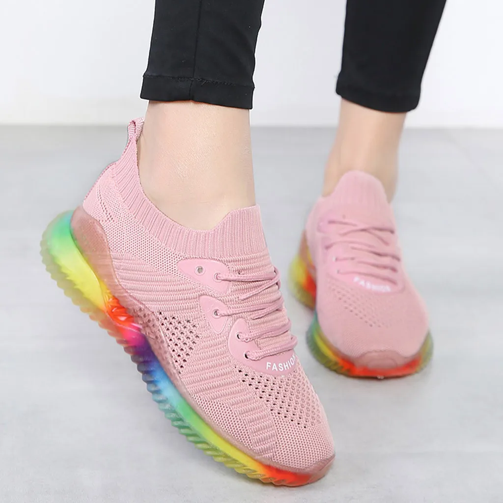 

Women's Trend Rainbow Jelly Soles Sneakers Outdoor Woven mesh Breathable Casual lace-up walking Shoes 2019 summer lady sandals