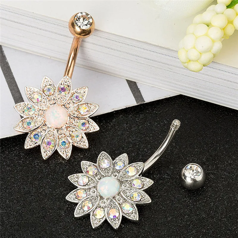 3Pcs/set1pc Rainbow Lotus Belly Piercing Button Rings Navel Ombligo Flower Ring Earring Body Jewelry |