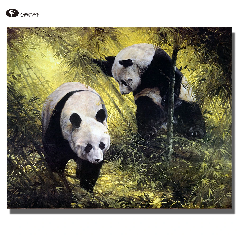 CHENFART Foto Gambar Hewan Dua Panda Di Hutan Bambu Poster Dan