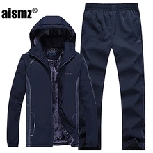 Aismz мужские спортивные комплекты Moleton бархатная Толстовка мужской костюм размера плюс комплекты Мужская Верхняя одежда Пальто Теплый комплект брюки+ куртки