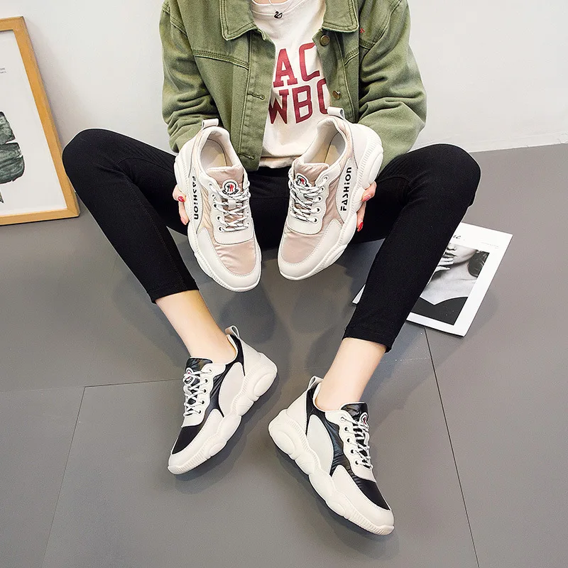 

2019 Women's Chunky Sneakers New Version Fashion Soft Bottom Female Platform Shoes Casual White Lady Sneakers Shoes K5-13