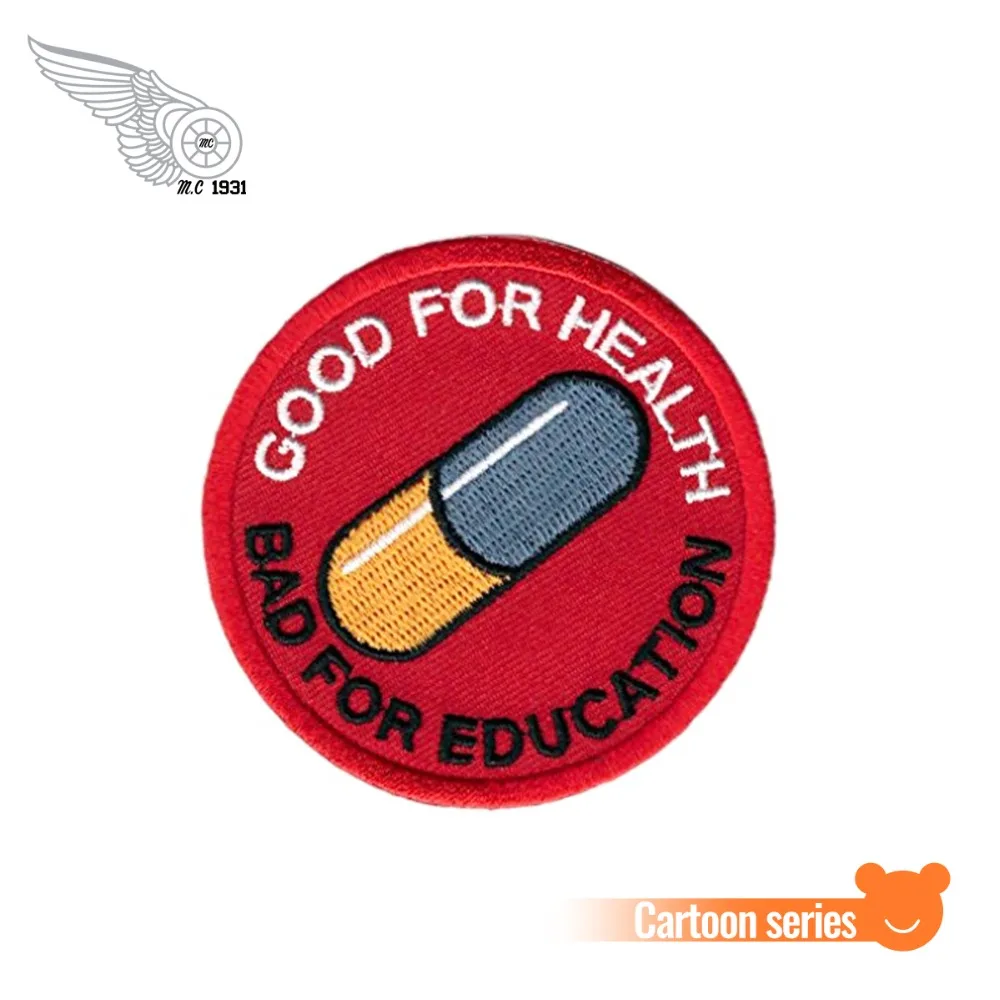 

2.5 inch Mini Good for Health Bad for Education patch Embroidery iron on chest size Punk Patches for jacket t shirt applique