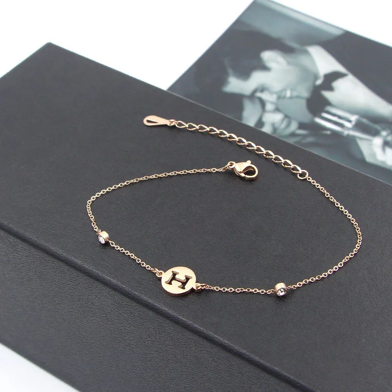 

Martick Simple H Letter Link Chain Anklets With Shining Cubic For Woman 316L Stainless Steel Rose Gold Europe Brand Bijoux Ank45