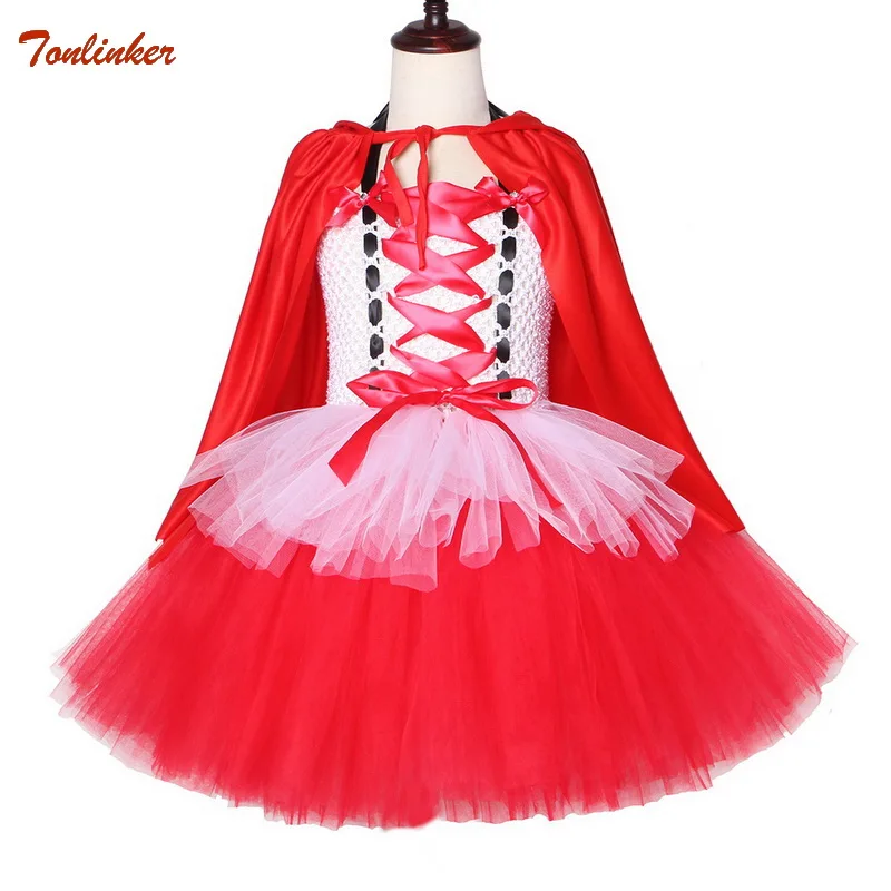 

Halloween Costumes For Girls Princess Little Red Riding Hood Tutu Tulle Dress And Cloak Child Kids Christmas Cosplay Costume
