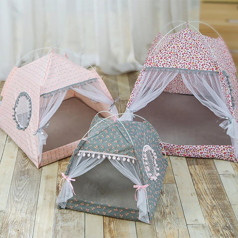 

Summer Pet Dog Tent House Breathable Pet Cat House with Net Portable Foldable Outdoor Mesh Cat Small Dog Cooling Tent House