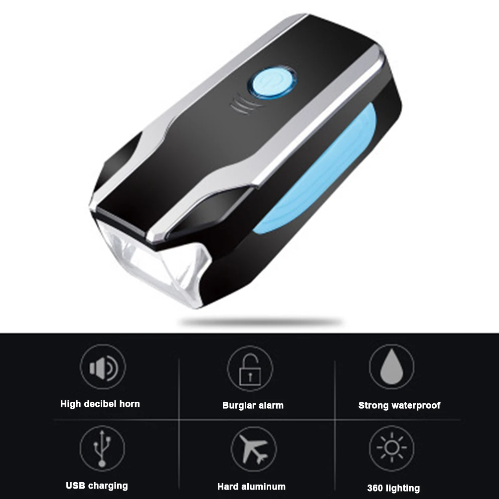 Top Torch Cycling Waterproof Flashlight Alarm Horn USB Rechargeable Headlight Handle Bicycle Night Riding Bike Light Anti-theft 2