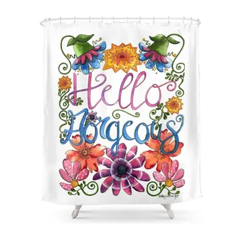

Hello Gorgeous Shower Curtain Set Waterproof Polyester Fabric Bath Curtain For Bathroom With Non-slip Floor Mat