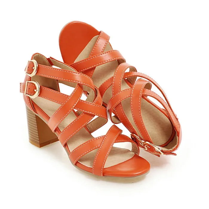 Meotina/Женская обувь; босоножки; коллекция года; сандалии-гладиаторы на высоком каблуке с перекрестными ремешками; обувь в римском стиле с открытым носком на не сужающемся книзу массивном каблуке; цвет оранжевый, бежевый; размеры 9, 10 - Цвет: Оранжевый