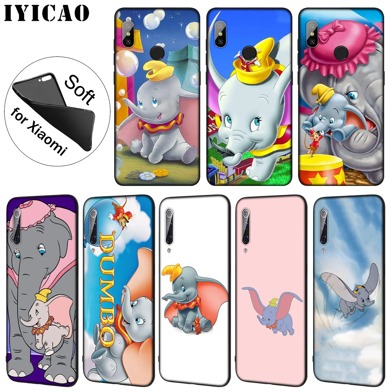 Мягкий силиконовый чехол для телефона IYICAO Dumbo Cute elephant Anime Xiaomi Mi 9 SE 9T CC9 CC9E 8 A3 Pro A1 A2