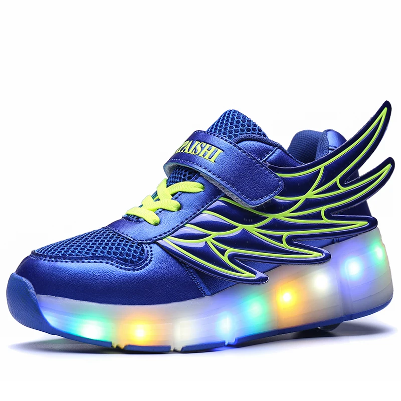 

Wing PU leather Single Wheel Glowing Sneaker LED Light Mesh Casual Shoes Boys Girls Little Kids/Big Kids Flashing 29-40