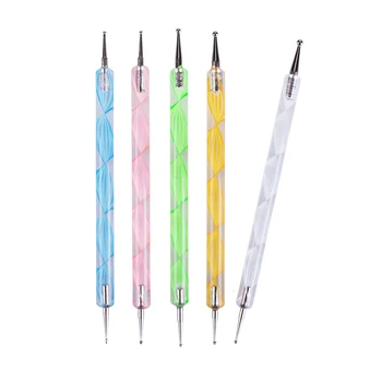 

5PCS Pro 2 Ways Dotting Nail Designs Marbling Handle Nail Art Dotting Pen Painting Pick Up Rhinestones Gem Jewelry Tools CH620