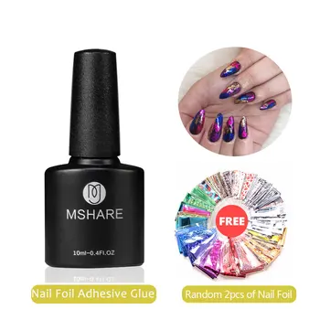 

MSHARE Nail Foil Adhesive Transfer Gel Glue Holograph Sticker Polish Set 10ml Free Starry Paper Print Foils Wraps Decals