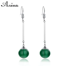 Long Green Earrings For Women Natural Round Ball Opal Stone Silver Plated Long Colgante Piedra Boda Green Jade Dangle Earrings