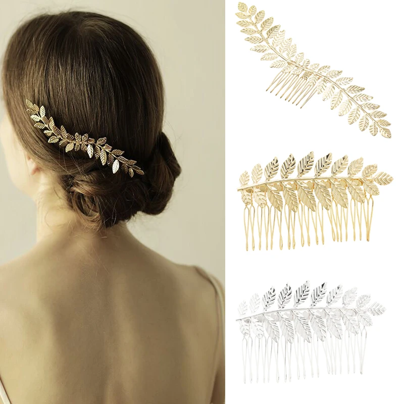 

Greek Bridal Gold Silver Leaf Hair Combs Clip Hairpin Women Wedding Hair Accessories Headdress Boho Head Jewelry Headpiece
