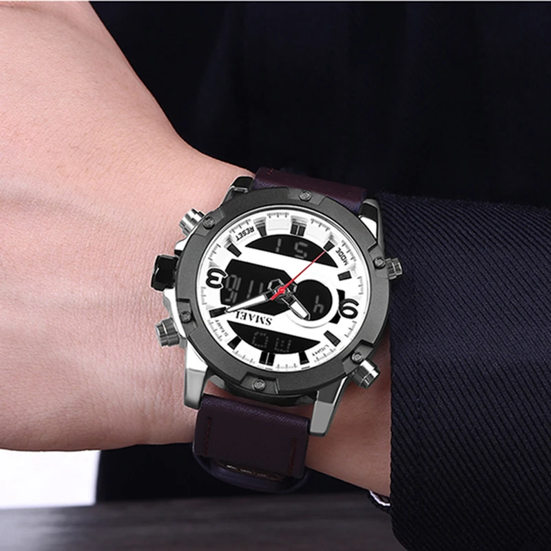 SMAEL Mens Watches Top Brand Luxury Fashion Quartz Digital Watch Men Genuine Leather Sports Military Wrist Watch For Male Clock