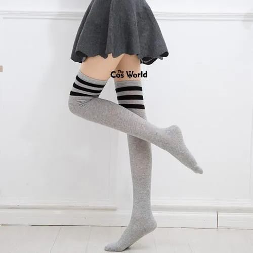 16 Colors Womens Autumn Winter Warming Stripes Stocking Over The Knee Socks Thigh Highs For Anime School Uniform