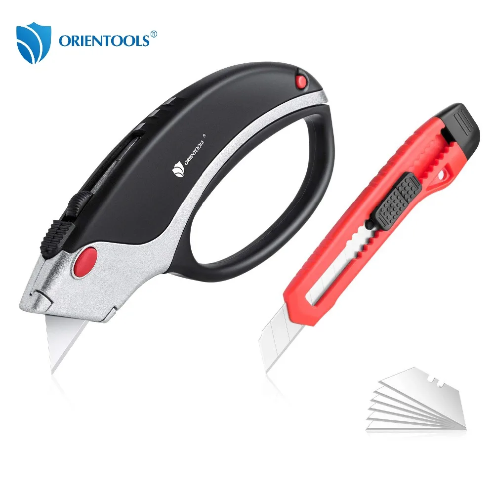 

ORIENTOOLS 2 Knife Set Utility Knife Box Cutter Retractable Auto-Lock Razor Knife with 5 Extra Sharp Blades and Snap Knife Combo