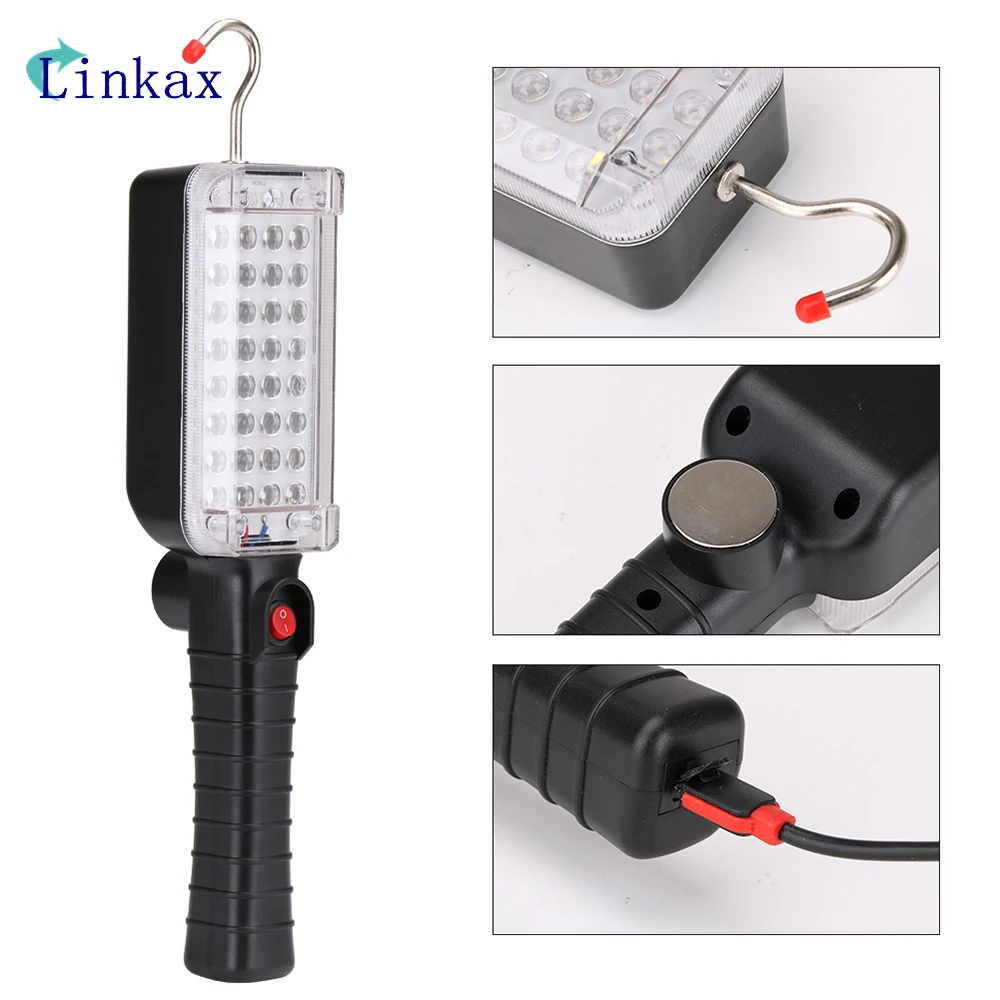 

34 LEDS Work Light USB Rechargeable Flashlight with Magnetic Hook Light for Outdoor Camping Light Torch Built in Battery