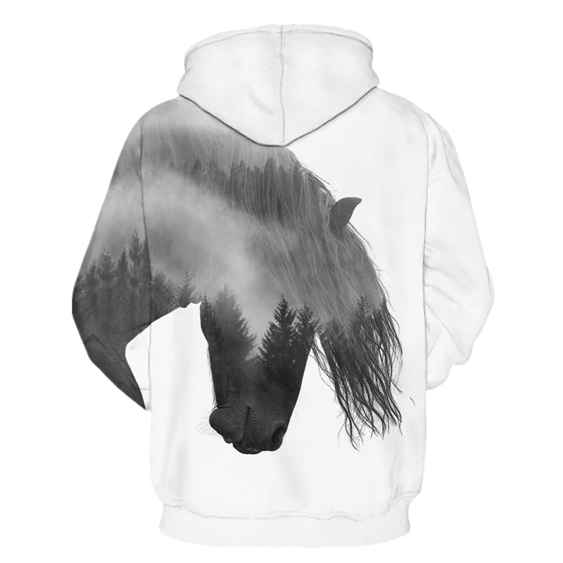 Animal Pullover Tracksuit Mens Hoodies 3D Print Forest Tree Swift Horse Casual Tops With Cap White Hooded Sweatshirt Men/Women