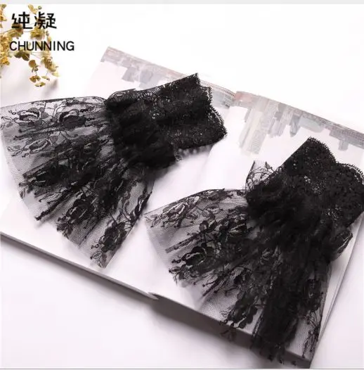 

Women Warm Lolita Black Pleated Gloves Lady accessories Apparel Handmade Universal False Lace Cuff Sleeve Shirt lace fake sleeve
