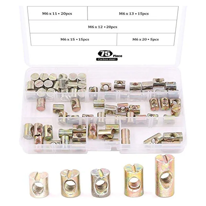 75Pcs Metric M6 Barrel Nuts Cross Dowels Slotted Nuts Furniture Nuts for Beds Crib and Chairs 5 Size of 11mm 12mm 13mm 15 20mm цена 75Pcs Metric M6 Barrel Nuts Cross Dowels Slotted Nuts Furniture Nuts for Beds Crib and Chairs 5 Size of 11mm 12mm 13mm 15 20mm цены онлайн