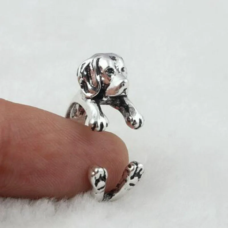 Dropping-Shipping-Punk-Vintage-3D-Labrador-Retriever-Puppy-Animal-Wrap-Dog-Ring-Antique-Silver-Plated-Rings