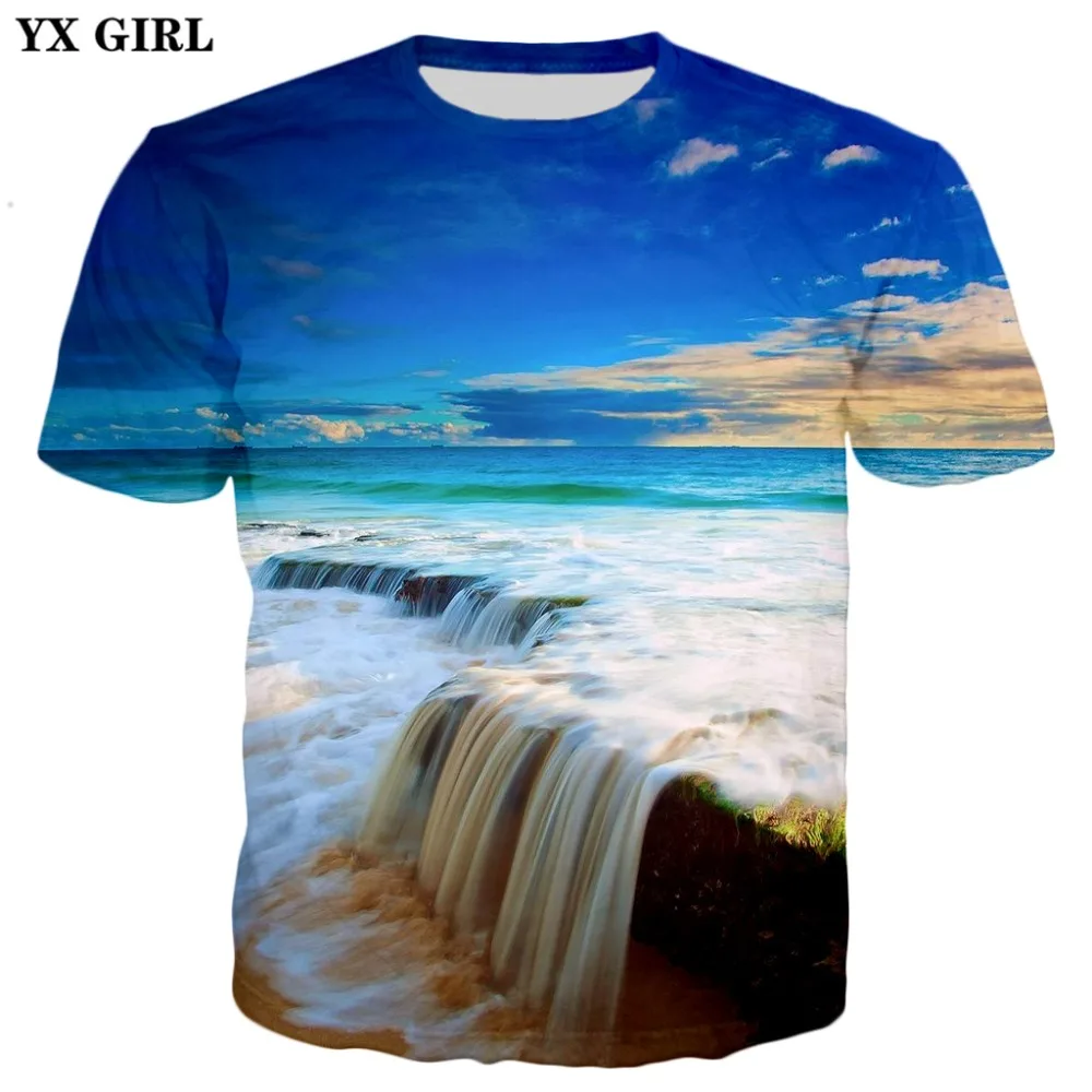 

YX GIRL 2018 New Fashion Mens 3d t-shirt Ocean / beach / Galaxy Printed T Shirts Unisex-Adult Cool casual Tee shirs