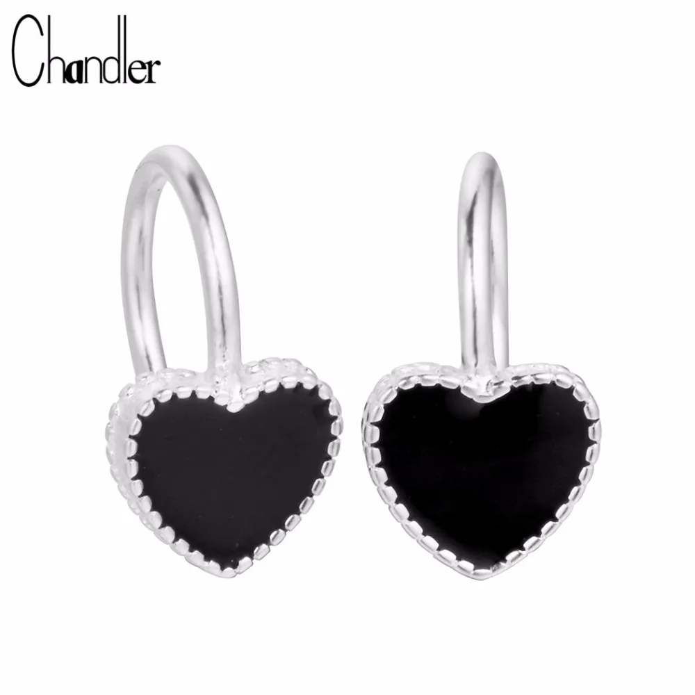 Серьги клипса Chandler с черной эмалью в форме сердца Ушная серьги клипсы без