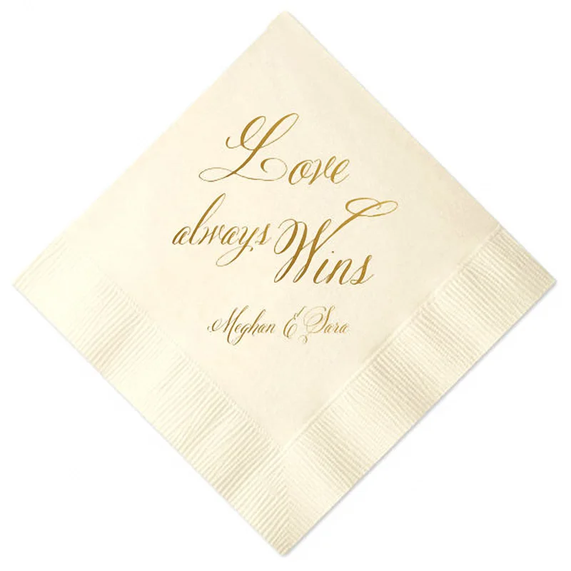 50pcs Personalized Wedding Napkins Golden Printed Custom Monogram Paper Napkins Birthday Bridal Shower Party Dinner Napkin